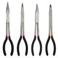 4-Piece 11" Precision Long Nose Pliers Set with Insulated Comfort Grip Handles,Straight Long Needle Nose Pliers,25/45/90 Degree Angle Curved Pliers for Wire Bending,Shaping,Trimming - size: 4pcs-Straight/25/45/90