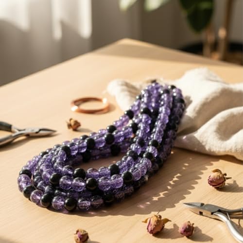 DandS ltd Crackle Lampwork Glass Beads for Jewelry Making, Purple, Vibrant DIY Bracelets, Necklaces, Earrings, Beading Supplies & Craft Kits for Handmade Jewelry, 80pcs 0.39 inch (10mm), #J211-10 - color: Purple