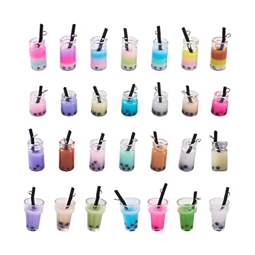 Cheriswelry Cup Cake Resin Pendants Lovely Food Sweet Dessert Dangle Charms Links Hanging Ornament with Metal Loop Fruit Pendants for Key Chains Bracelet Necklace Jewelry Making - color: Mixed Color Milk Tea