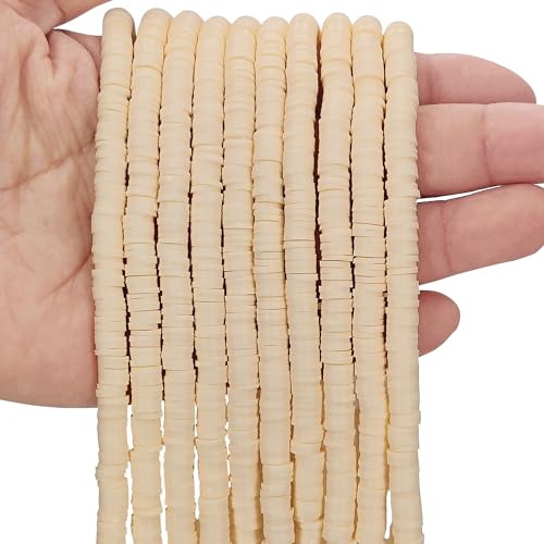 MIIIM 3600 PCS 10 Strands Polymer Clay Beads for Jewelry Making, Vinyl Heishi Beads 6mm for Surfer Bracelets Necklace Making (Cream) - color: XN04-Cream