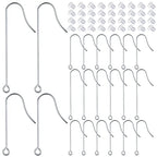50pcs Stainless Steel Earring Hooks Hypoallergenic Ear Wire Hooks with Hanging Loop Earring Parts and 50pcs Clear Earring Backs for DIY Jewelry Making Supplies, 2 Sizes - color: Silver