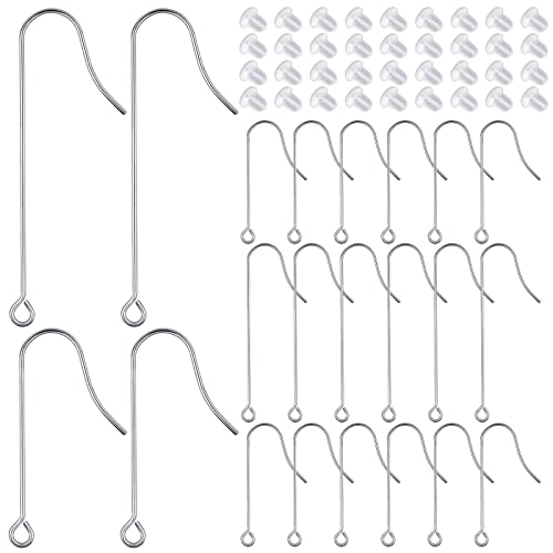 50pcs Stainless Steel Earring Hooks Hypoallergenic Ear Wire Hooks with Hanging Loop Earring Parts and 50pcs Clear Earring Backs for DIY Jewelry Making Supplies, 2 Sizes - color: Silver