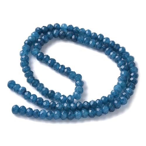 115pcs Natural Jade Disk Stone Beads 4x2mm Rondelle Faceted Dyed Stone Loose Spacer Beads for Jewelry Making Design Bracelet Necklace Keychain Phone Chain Lanyard Ornament, Royal Blue - color: Royal Blue