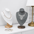 MOOCA Necklace Chain Jewelry Display Holder, Jewelry Stand, Necklaces Display Mannequin Bust Stand, Wood Sturdy Base, Cream Suede - color: Cream Suede
