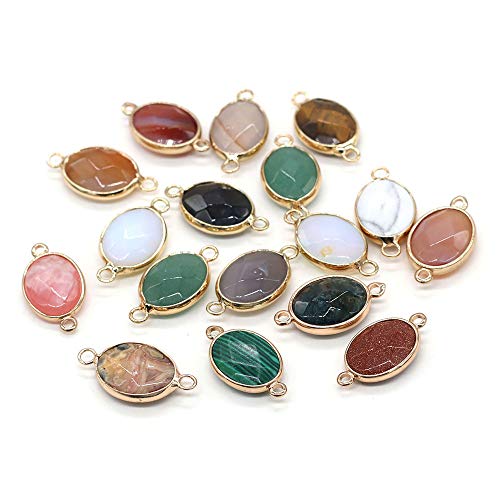 QSLLER 10 Pcs Natural Stone Connectors,Faceted Egg Shape Natural Semi-Precious Stone Pendant Charms DIY for Necklace or Jewelry Making