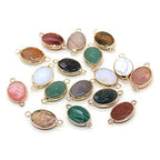QSLLER 10 Pcs Natural Stone Connectors,Faceted Egg Shape Natural Semi-Precious Stone Pendant Charms DIY for Necklace or Jewelry Making