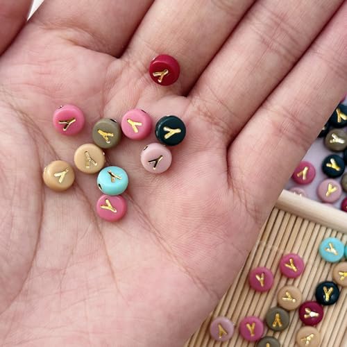 200PCS Round Letter Beads,4x7mm Color Acrylic Alphabet Beads Y Beads with Letters for Bracelet Making Necklace Keychain Jewelry DIY (Letter Y) - color: Letter Y