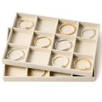 pickpiff Drawer Jewelry Organizer & Display Trays: 2pcs 12grid Velvet Stackable Jewelry Case (13.8x9.4x1.2inch) - Soft Beige Necklace Holder Bracelet Display Watch Box - size: 12 grids + 12 grids