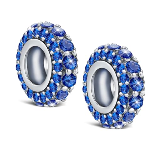 KEQ 925 Silver Spacer Stopper Bead Charms Clearance for Pandora Bracelets Birthstone CZ Always Stopper Mother's Day Jewelry Christmas Gifts for Mom Grandmom Granddaughter Wife Sisters Friends - color: Blue CZ, size: 2Pcs