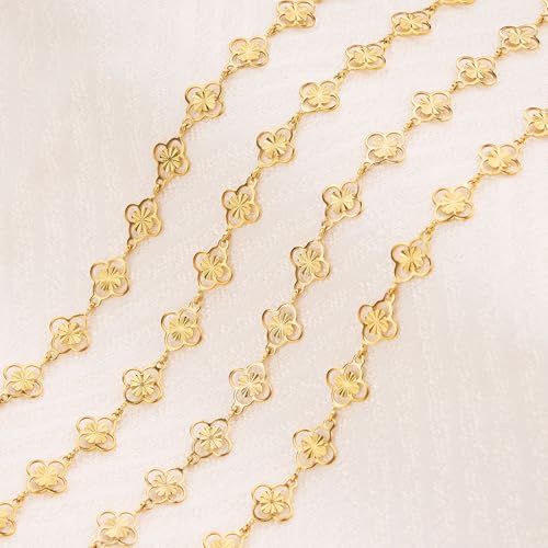 Jabogrii 16.4 Feet Gold Stainless Steel Chain for Jewelry Making Four Leaf Clover Chain Bulk Spool DIY Jewelry Making Supplies - color: FLower Gold