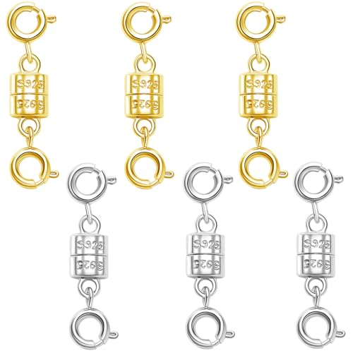 S925 Sterling Silver Magnetic Necklace Clasps and Closures,Magnetic Necklace Clasp for Jewelry Making Supplies (3golden+3silvery) - color: 3golden+3silvery