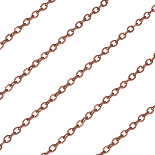 Beadthoven 32.8Ft Brass Flat Cable Chain for Jewelry Making - 1.5mm Red Copper Flat Cross DIY Necklace & Bracelet Jewelry Finding & Extender Chains Bulk - color: Red Copper, size: 1.5mm