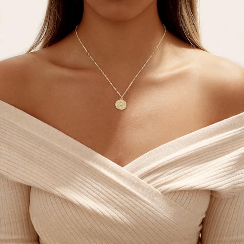 Tasiso Gold Pendant Necklace for Women 14K Gold Plated Coin CZ Pendant Necklace Adjustable Chain Disc Round Dainty Charm Necklace Trendy Jewelry Gift - style: Fire