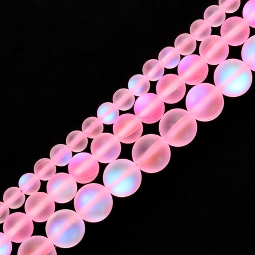 uxcell Matte Crystal Glass Beads 8mm Synthetic Frosted Shining Semi-Precious Round Loose Beads Synthetic Moonstone for Jewelry Making DIY Bracelet, Pink - color: Pink, size: 8mm