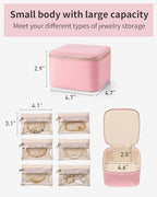 Vlando Travel Jewelry Box for Women,Faux Leather Jewelry Case with 6 Velvet Jewelry Zipper Pockets,Gift Ideas for Women Wife Earrings Necklace Rings Storage Boxes(Strawberry Pink) - color: 6PCS-Strawberry Pink