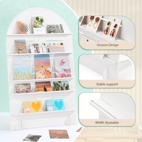 DoubleFill 5 Tier Wooden Earring Display for Vendor Arch Jewelry Display Stand Rack with Adjustable Height for Retail Selling - color: Grey White