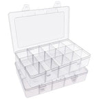 SGHUO 2 Pack 15 Girds Bead Organizer, Large Clear Plastic Organizer Box with Adjustable Dividers for Beads, Art DIY, Crafts, Jewelry, Fishing Tackle with Label Stickers - size: 2pcs