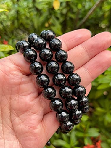 GAF TREASURES Grade A ++ Gemstone Round Bead Adjustable Bracelet 10mm, Genuine Crystal Bead Bracelet, Gift for Men & Women - color: Black Tourmaline