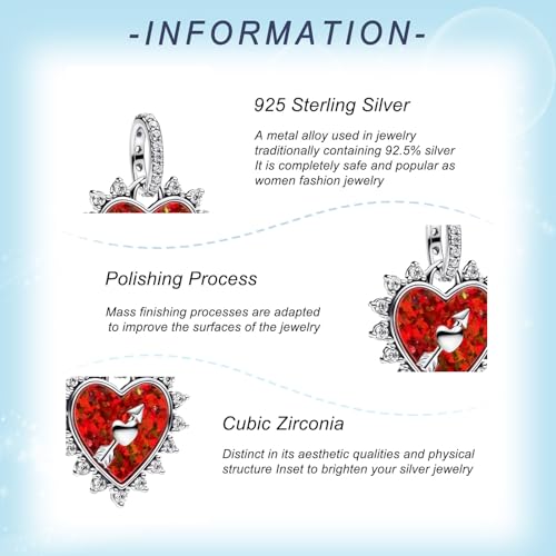 925 Sterling Silver Charms for Bracelets Gold Love and Heart Charms Cherry Blossom Dangle Beads Jewelry for Women - color: Cupid's Arrow Red Heart Pendant