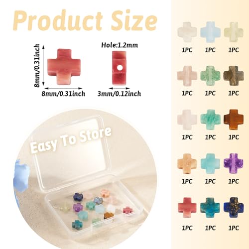15 Pcs 8mm Cross Beads Small Cross Crucifix Beads Natural White Gemstone Loose Beads Crystal Crucifix Charms for Easter Holiday Eid Mubarak Ramadan Jewelry Making - color: 15 Colors-Mix Stones