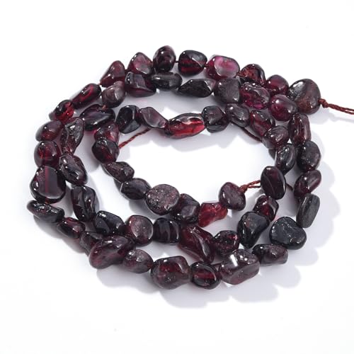 6-8mm Natural Red Garnet Nuggets Oval Free Tumbled Pebble Semi Precious Gemstone Loose Stone Beads Approx 15.5 inch for DIY Jewelry Making - color: Red Garnet