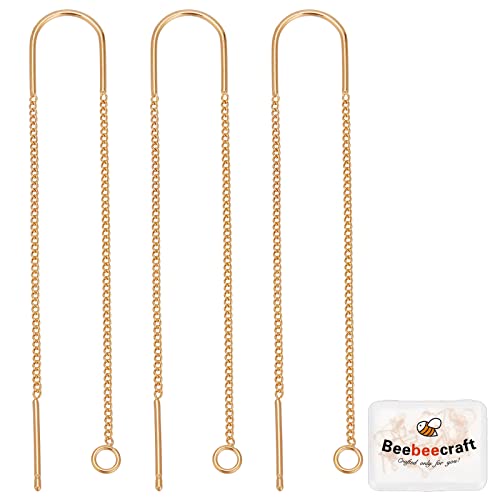 Beebeecraft 10Pcs/Box Ear Threads 103mm 18K Gold Plated Long String Earring Threader Pull Through Threaded Long Chain with Loop for DIY Earring Making - color: Golden, size: 103mm