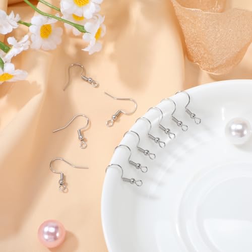 Angoily Earring Hooks 100Pcs Silver Ear Hook Beads with Ball and Coil Titanium Hypoallergenic Earring Findings for DIY Jewelry Making and Women S Dangle Wear Accessories 0.78X0.70 Inch
