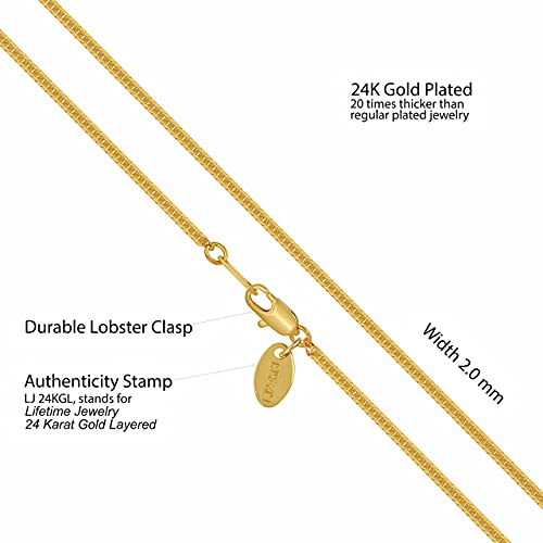 LIFETIME JEWELRY Crushed Herringbone Chain Necklaces for Women and Men 24k Gold Plated - color: Gold, size: 20 inches, style: 2mm
