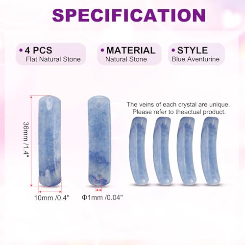 PATIKIL 4 Pcs Natural Stone, 36 x 10 mm Natural Curved Clear Quartz Stone Crystal Handmade Jade Flat Beads for DIY Crafting, Blue Aventurine - color: Blue Aventurine