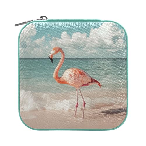 Travel Jewelry Case Jewelry Box Organizer for Women Girls Man Small Mini Portable Jewelry Storage Box for Earring Ring Necklace Flamingo Plying on Beach Green - color: Flamingo Plying on Beach