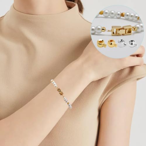 Beebeecraft 1 Box 100Pcs Crimp Beads for Jewelry Making 18K Gold & Platinum Plated Spacer Beads Ball Column Stopper Crimp Charms for Bracelet Necklace Ends Accessories - color: Tube & Round