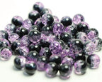 100Pcs 10mm Crackle Glass Beads for Jewelry Making - Round Spacer Crystal Beads Bulk, DIY Craft Supplies for Necklace Bracelet Earrings (Purple Black) - color: Purple Black