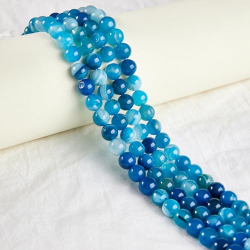 100pcs 6mm Blue Stripe Agate Beads Natural Gemstone Beads Round Loose Beads for Jewelry and Bracelets Making - color: Blue Stripe Agate, size: 6mm