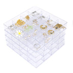 4 PCS Stackable Jewelry Organizer Tray, Plastic Storage Box with 16 Mini Grid (1.57''), Clear Organizer Tray for Drawer Dresser Vanity Desk, Jewelry Storage Box for Necklaces Bracelets Rings Earrings