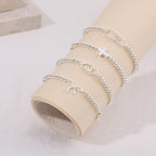 Mothers Day Gifts - Beaded Bracelets for Women 14K Silver Gold Plated Stretch Handmade Ball Bracelets Cute Charm Bracelet Dainty Stackable Cross Heart Bow Wave CZ Circle Trendy Jewelry Easter Gifts - color: bow-silver