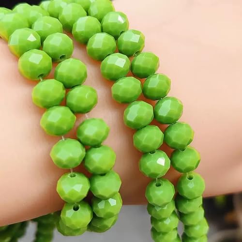 265Pcs Briolette Glass Beads for Jewelry Making, 8mm Faceted Crystall Beads for Bracelets Making, Rondelle Green Glass Beads Bulk for Crafts Wine Charms Wind Chimes Suncatchers - color: olive-green (color), size: 8mm
