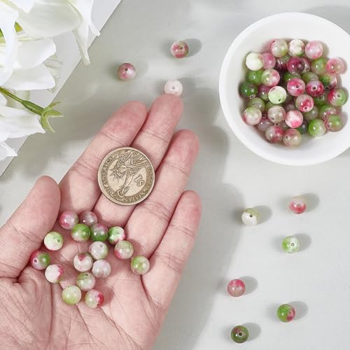 1 Box 120PCS 8MM Natural Watermelon Tourmaline Gemstone Bead with Hole Crystal Round Shape Pink Spacer Loose Stone Persian Jade Beads for Jewelry Making Bracelet Necklace DIY Craft Supply - size: 8mm 120pcs