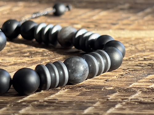 Mens Beaded Bracelet - Stone Jewelry, Black Onyx Hematite Bracelets, Mens Accessories, Adjustable - style: Dark Matter 8mm