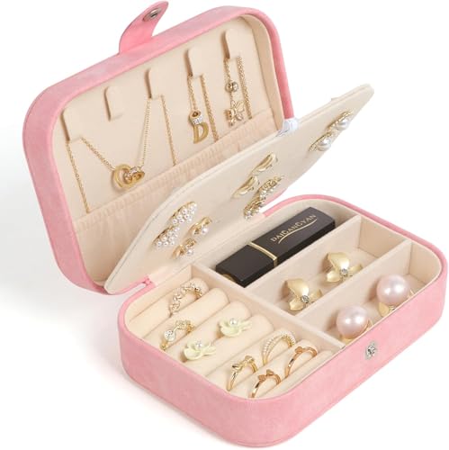 SLOZO Travel Jewelry Box,Small Jewelry Organizer Boxes for Women Girls, Travel Jewelry Case Portable Jewelry Storage for Earrings,Ring,Necklaces,Bracelets - Red - color: Red