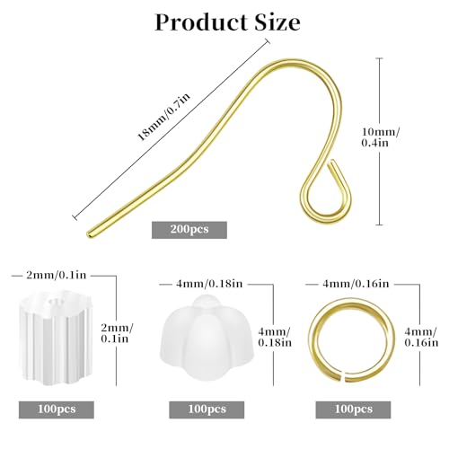 14K Gold Plated Earring Hooks, 500PCS Earring Findings for Jewelry Making Hypoallergenic Ear Wires Fish Hook for DIY Earrings Bulk Pack - color: A style-14K Gold Simple Earring Wire