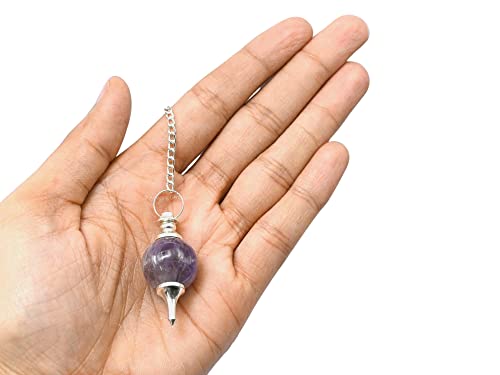 Amazing Gemstone Amethyst Crystal Ball Pendulum for Divination - Dowsing Pendulum Necklace with Chain and Quartz Bead for Reiki Healing and Crystal Grid Meditation - color: Amethyst