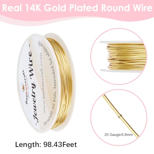 Beebeecraft 98 Feet 0.8mm Jewelry Wire 14K Gold Plated Brass Bendable Crafting Wire for Jewelry Making Beading Wrapping Sculpting DIY Crafts Necklace Bracelet Earring - color: 14k Gold