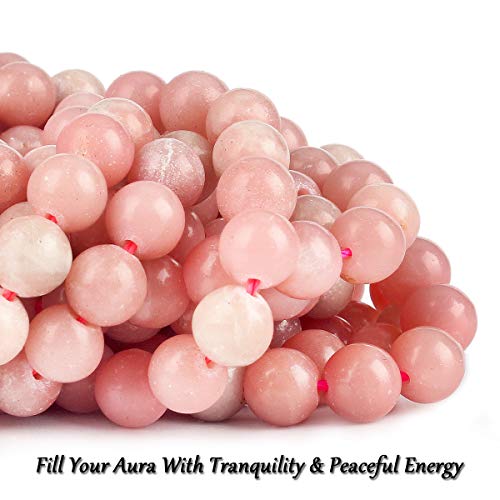 70PCS Natural 8MM Healing Gemstone, Peruvian Pink Opal Energy Stone Round Loose Beads, Semi-Precious Crystal Beads with Free Elastic String for Jewelry Making DIY - color: Peruvian Pink Opal