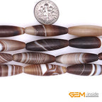 GEM-Inside Botswana Agate 8x30mm Bronw Olivary Banded Beads Natural for Jewelry Making Loose Beads Natural 15" - size: Brown-8x30mm-Matte