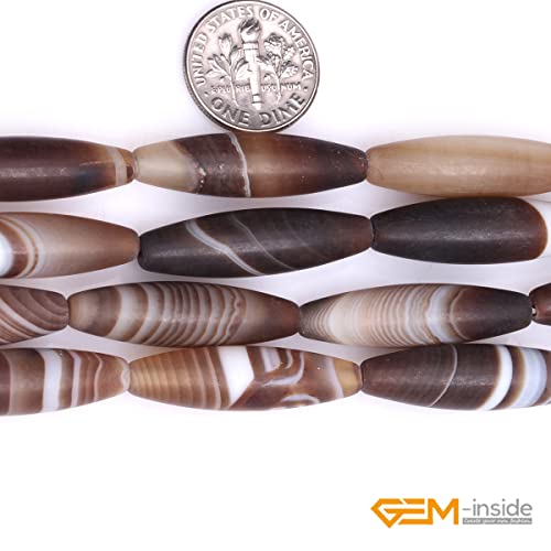 GEM-Inside Botswana Agate 8x30mm Bronw Olivary Banded Beads Natural for Jewelry Making Loose Beads Natural 15" - size: Brown-8x30mm-Matte