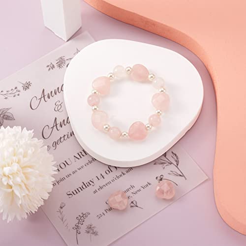 Fashewelry 14pcs Heart Natural Rose Quartz Stone Beads 15mm Faceted Tumbled Chakra Gemstone Pink Crystal Healing Beads for Valentines Day Earring Bracelet Necklace Jewelry Making - color: Rose Quartz, 14.5-15x15-15.5mm