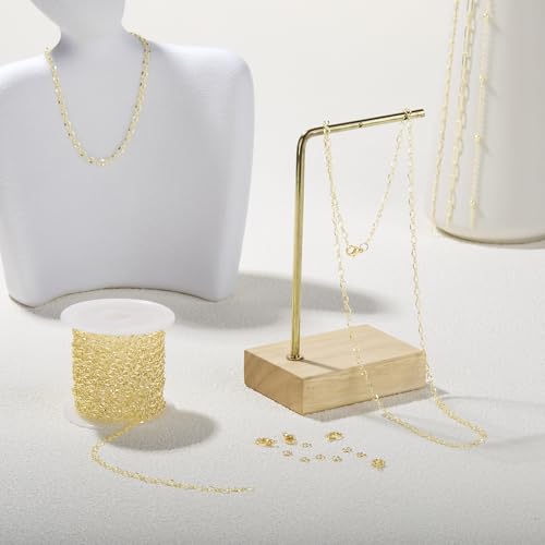 Crisjanggo 16 Feet Jewelry Making Chains 14K Gold Plated Brass Lip Chains for Women DIY Jewelry Making Supplies with Lobster Clasps and Jump Rings - color: Lip Gold