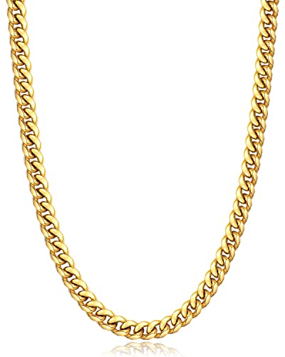 Momlovu Cuban Link Chain Necklace for Men Boys | 316L Stainless Steel Diamond-Cut Cuban Chain, Mens Jewelry, 4mm 6mm 18-26 Inch, Gifts for Men Boys - color: 6mm-18k gold plated, size: 26