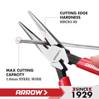 ARROW 6" High Leverage Needle Nose Pliers with Side Cutters, Long Nose Pliers for Gripping, Wire Bending, Cutting - size: 6 INCH
