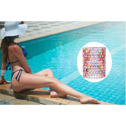 12pcs Friendship Bracelets Beaded Bracelets Heishi Bracelet Cute Bracelets Stack Vinyl Clay Disc Bead Surfer Stretch Summer Beach Bracelets For Women Preppy Bracelets - color: Z-1 color